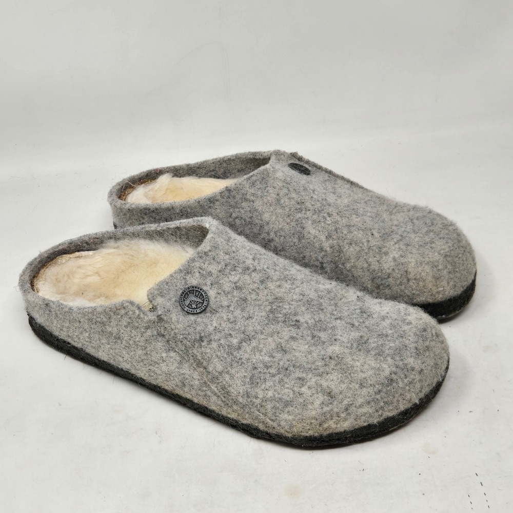 Birkenstock Zermatt Wool Felt Shearling Lined Slippers Gray Clogs EU 33